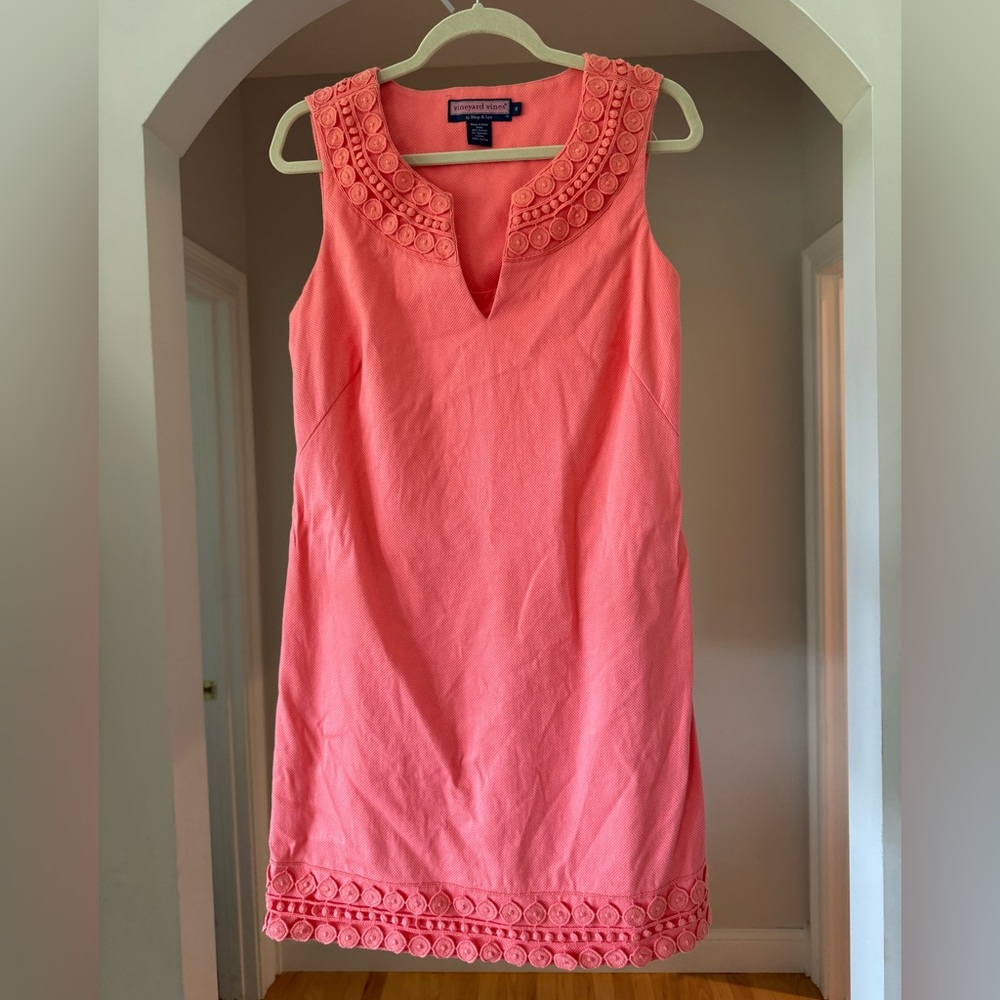 Vineyard Vines Coral Sleeveless Dress with Embroidered Detail